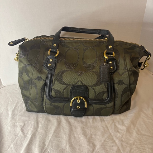Coach F26243 Campbell Izzy Dk OliveGreen Signature Metallic Satchel/Shoulder Bag - Picture 1 of 15